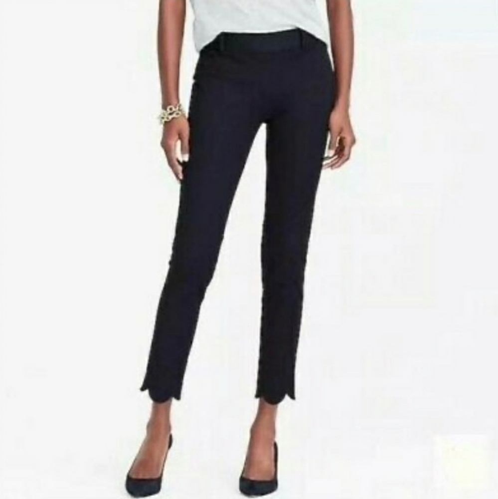 J Crew Pants Black Scallop Hem Cropped Pants Career Wear size 10 Classic